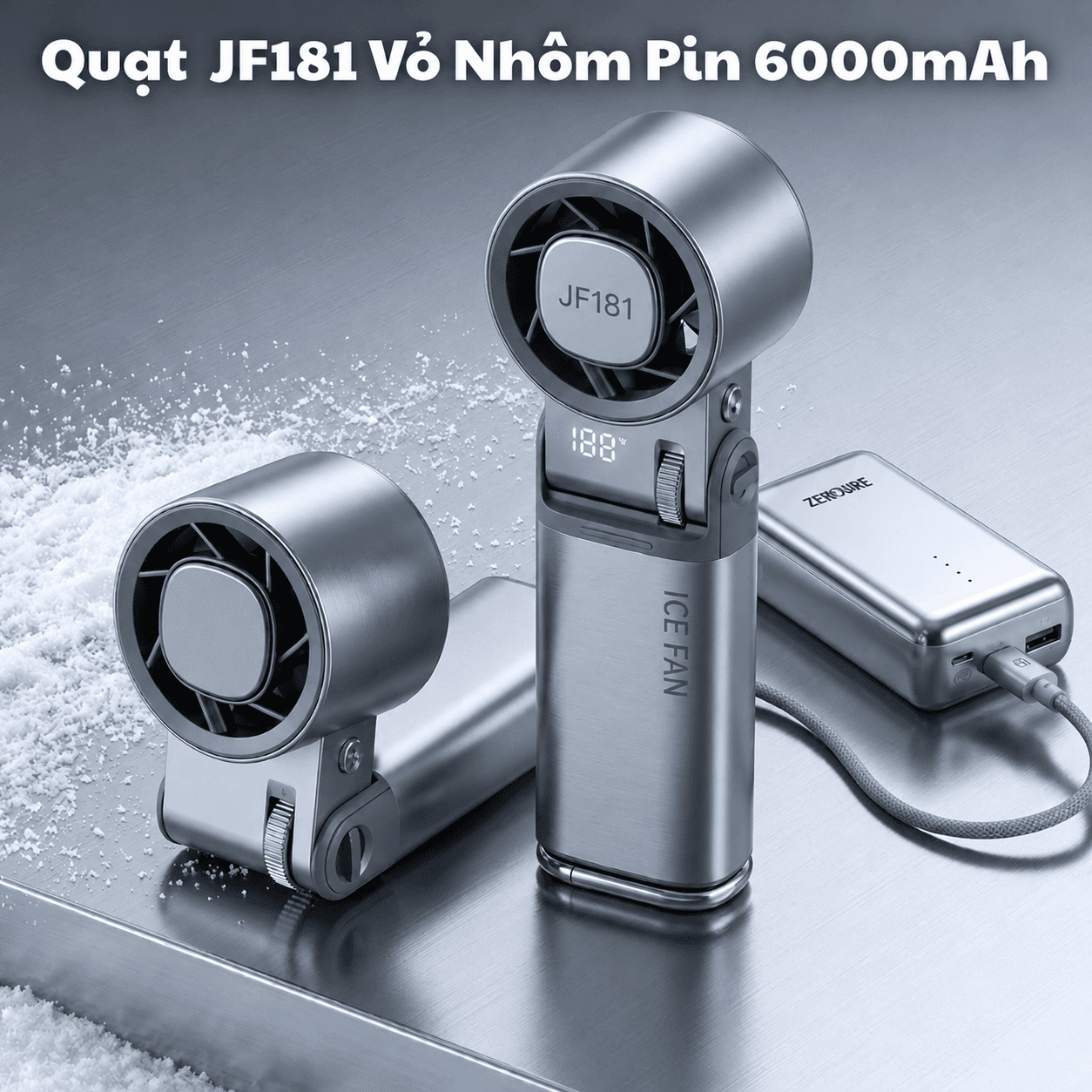 Quạt Mini Cầm Tay JF181 Hợp Kim Nhôm Tích Hợp Sò Lạnh 199 Mức Gió Pin Khủng 6000mAh Sạc Type C Siêu Mát