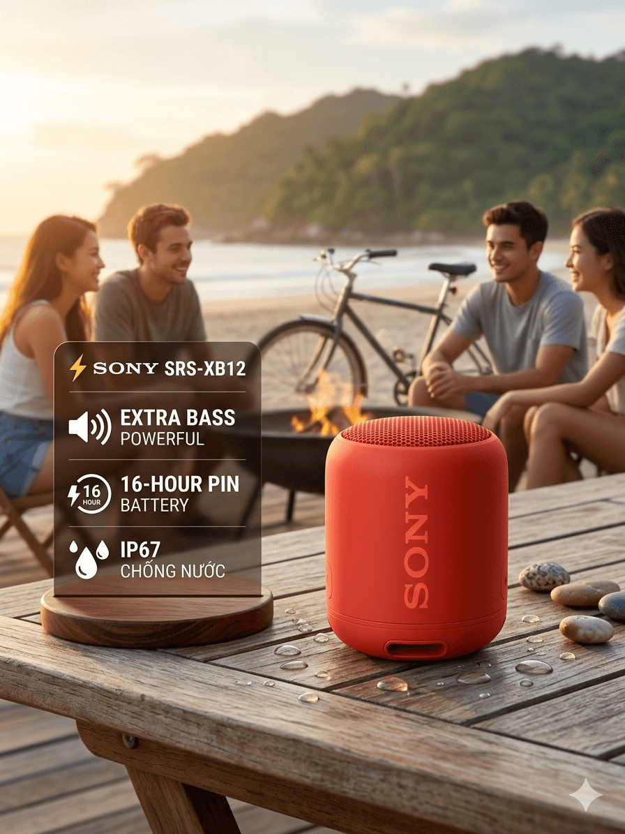 Loa Bluetooth Sony Extra Bass SRS-XB12 – Âm Bass Mạnh Mẽ, Chống Nước IP67, Pin 16 Giờ