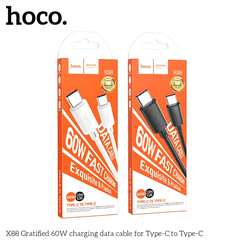 Cáp Sạc Nhanh Hoco X88 C To C 60W / C To Lightning PD20W – Dây 1M Chính Hãng