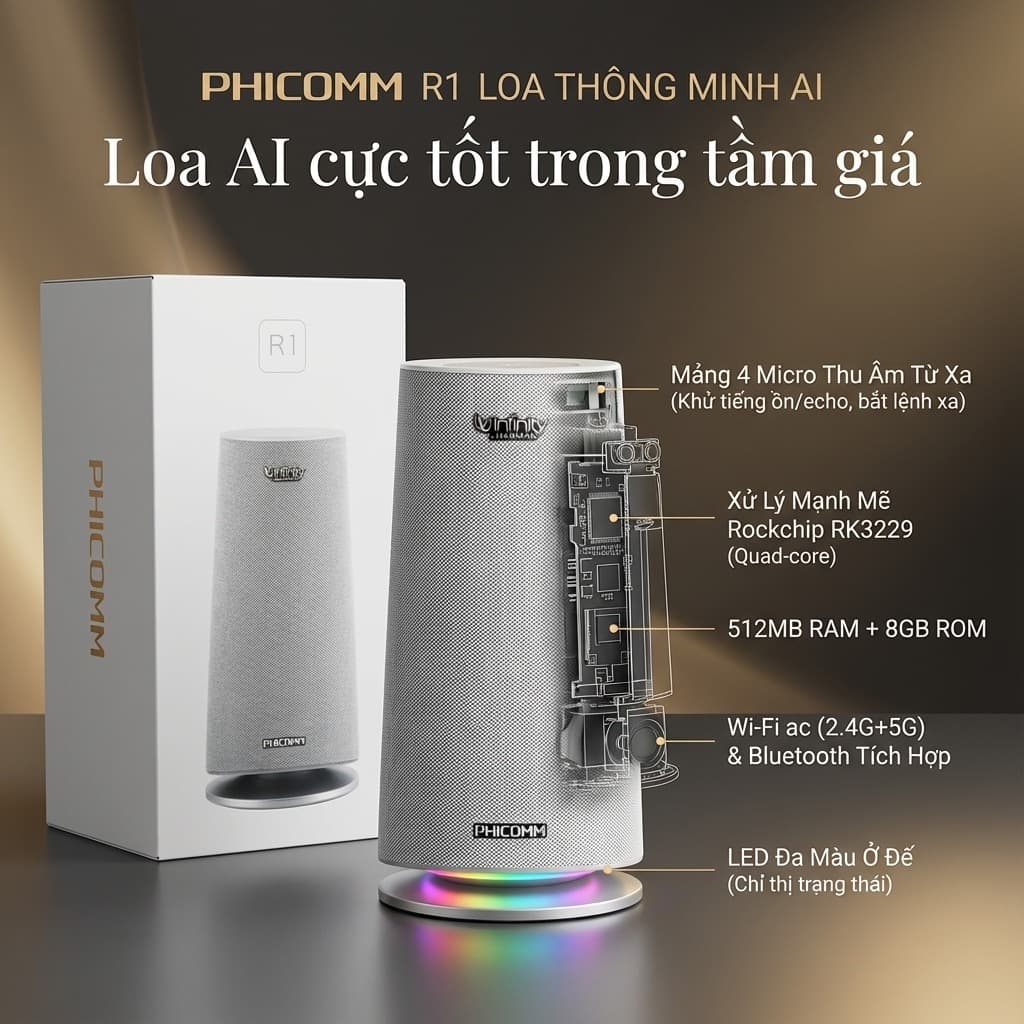 Loa Bluetooth Thông Minh PHICOMM R1 – Âm Thanh Infinity by Harman, Wi-Fi, Bluetooth, Điều Khiển Giọng Nói